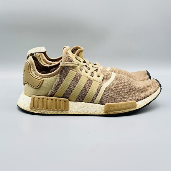 Adidas Shoes Mens 11.5 Brown Knit Originals NMD R1 Raw Gold Running Sneakers - Picture 1 of 11